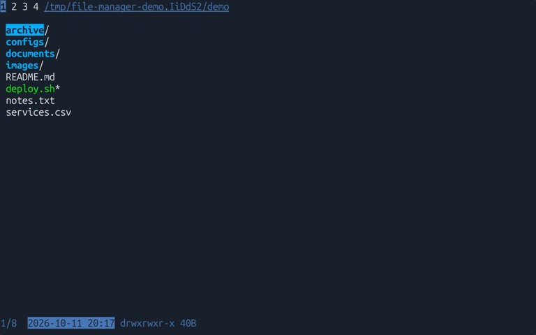 nnn on Ubuntu 26.04 showing a single directory listing and four numbered contexts at the top
