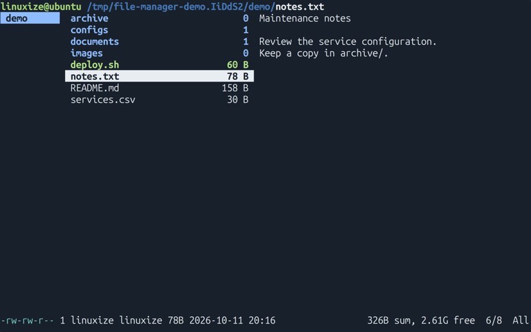 ranger on Ubuntu 26.04 showing parent and current directory columns beside a text file preview
