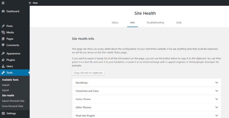 WordPress site health