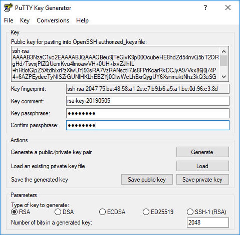 Passphrase PuTTYgen