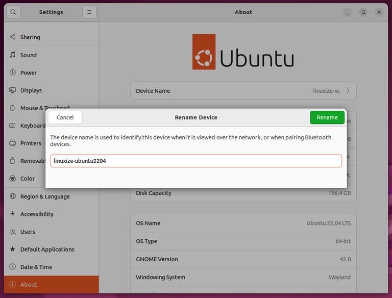 Ubuntu 22.04 hostname gui