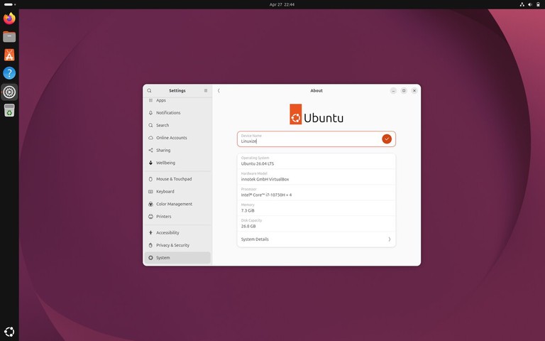 Ubuntu Device Name field in About settings