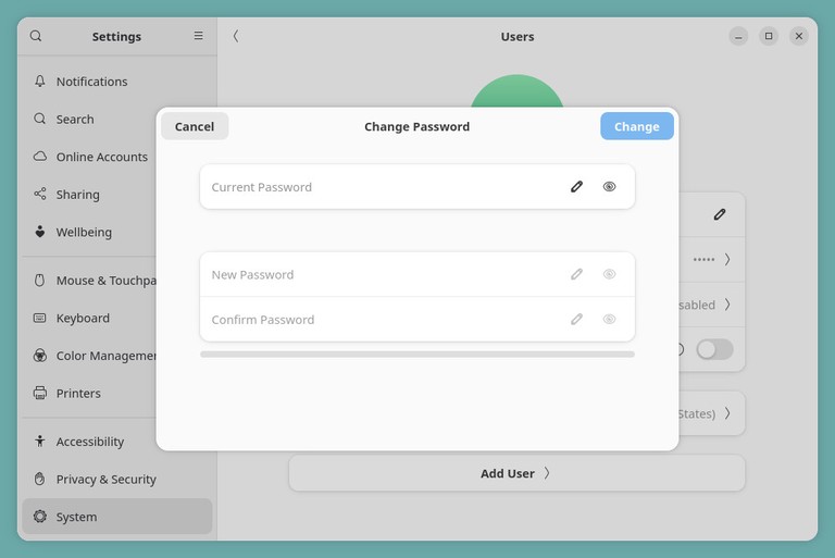 Ubuntu 26.04 GNOME change password dialog
