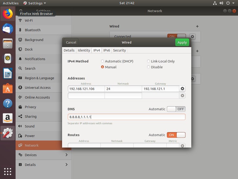 Ubuntu Set static IP Address