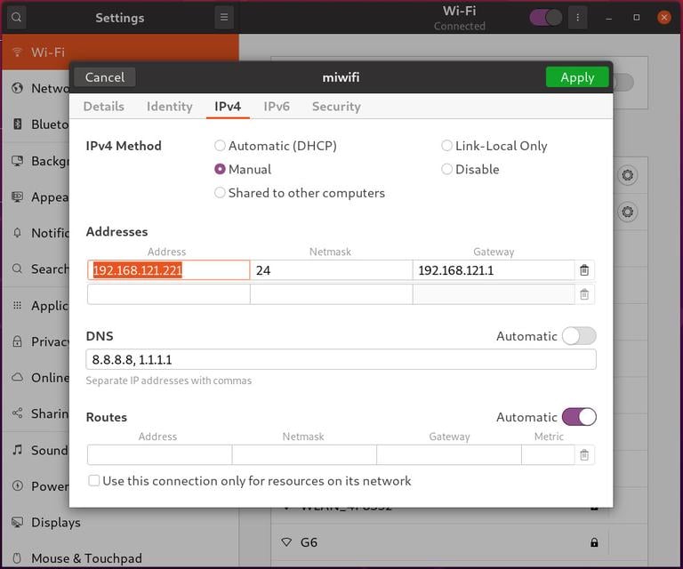 set static ip address ubuntu server command line