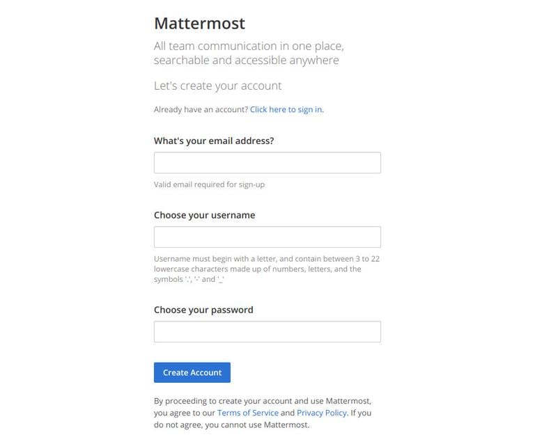 Create Mattermost account