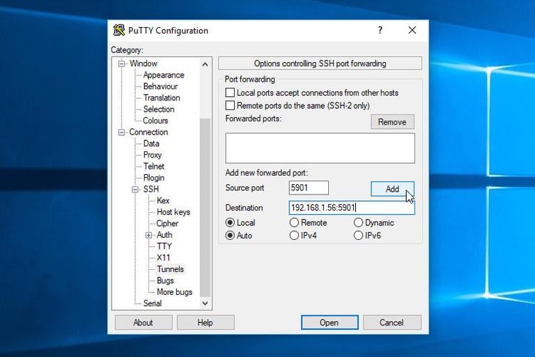 VNC SSH Tunnel Putty