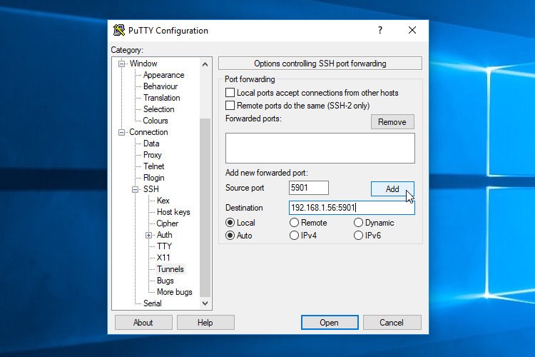 VNC SSH Tunnel Putty