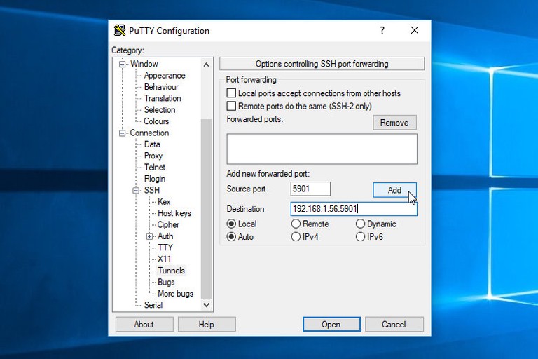 VNC SSH Tunnel Putty