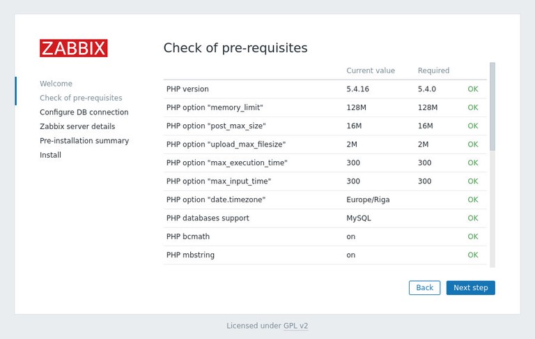 Zabbix check pre-requisites