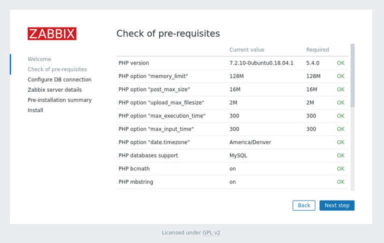 Zabbix check pre-requisites