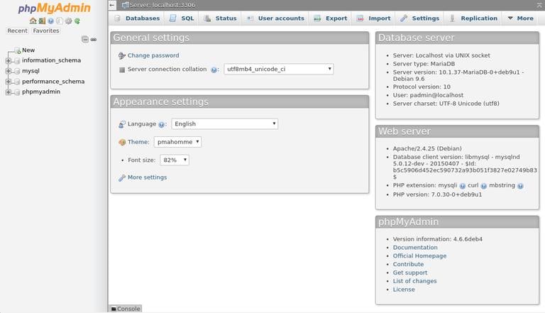 phpmyadmin interface