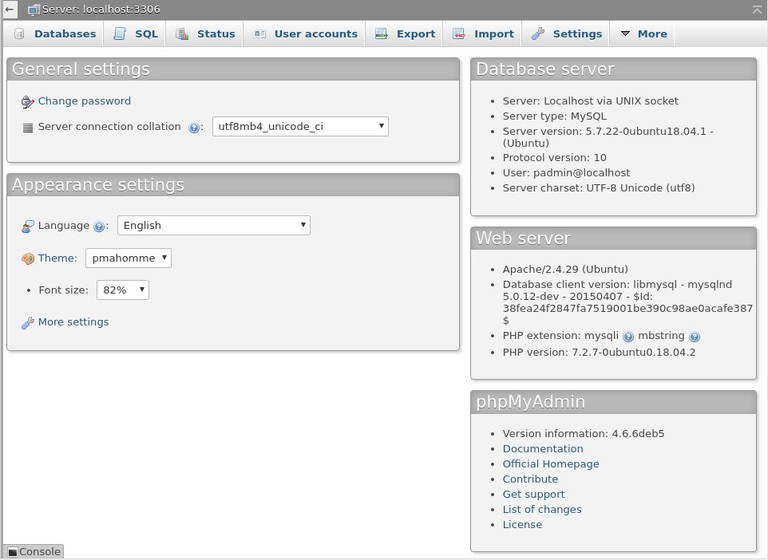 phpmyadmin interface