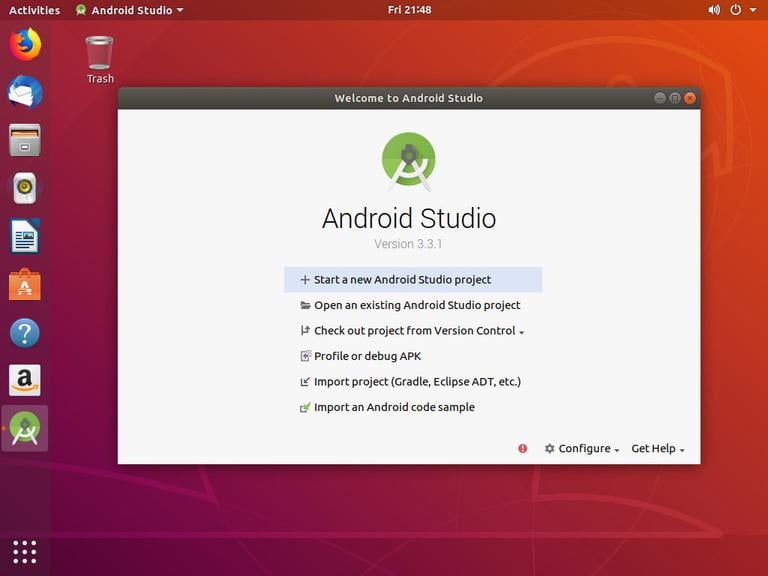 Ubuntu Android Studio Welcome