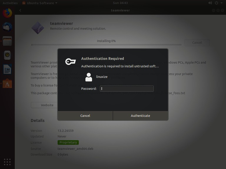 Ubuntu authentication prompt for installing a deb package