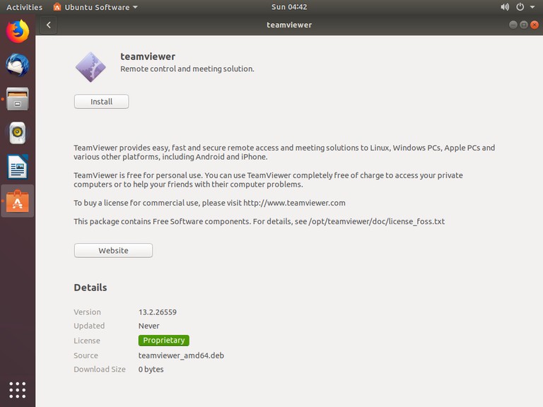 Ubuntu App Center showing a deb package ready to install