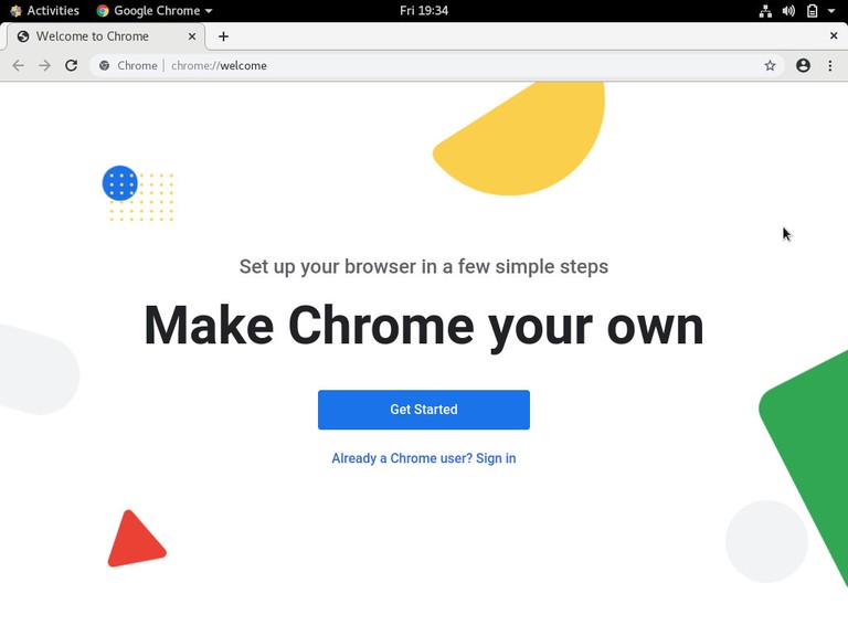 CentOS Google Chrome Welcome Page