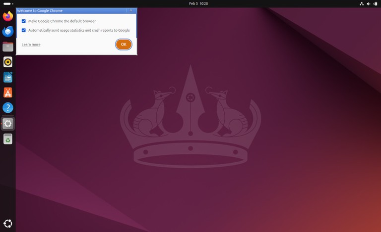 Google Chrome default browser prompt on Ubuntu 24.04