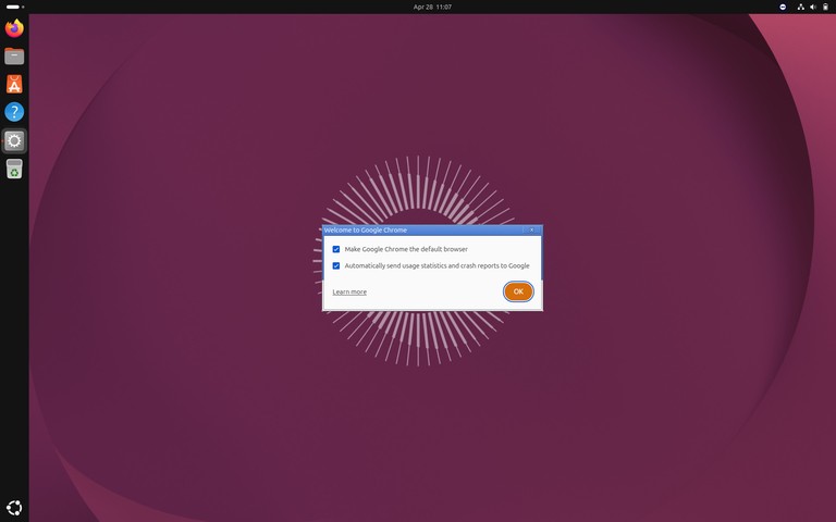 Google Chrome default browser prompt on Ubuntu 26.04