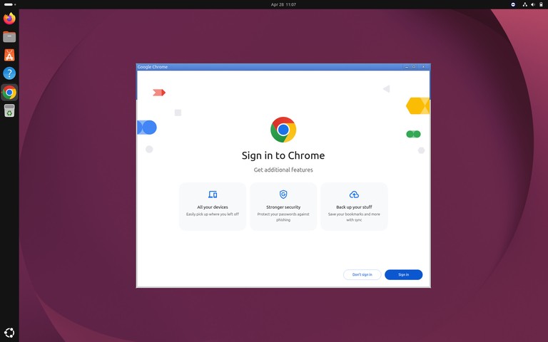 Google Chrome welcome page on Ubuntu 26.04
