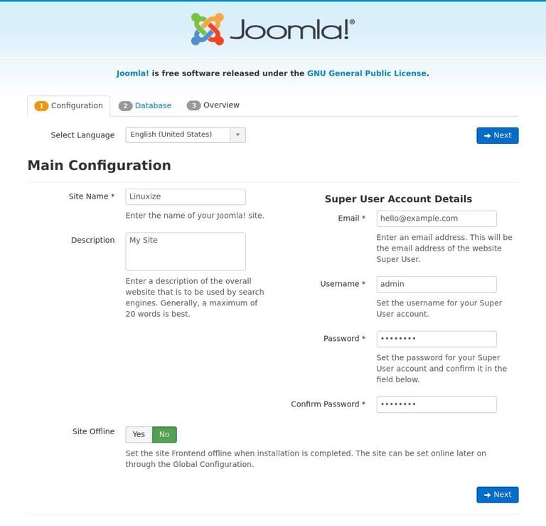 Install Joomla Configuration