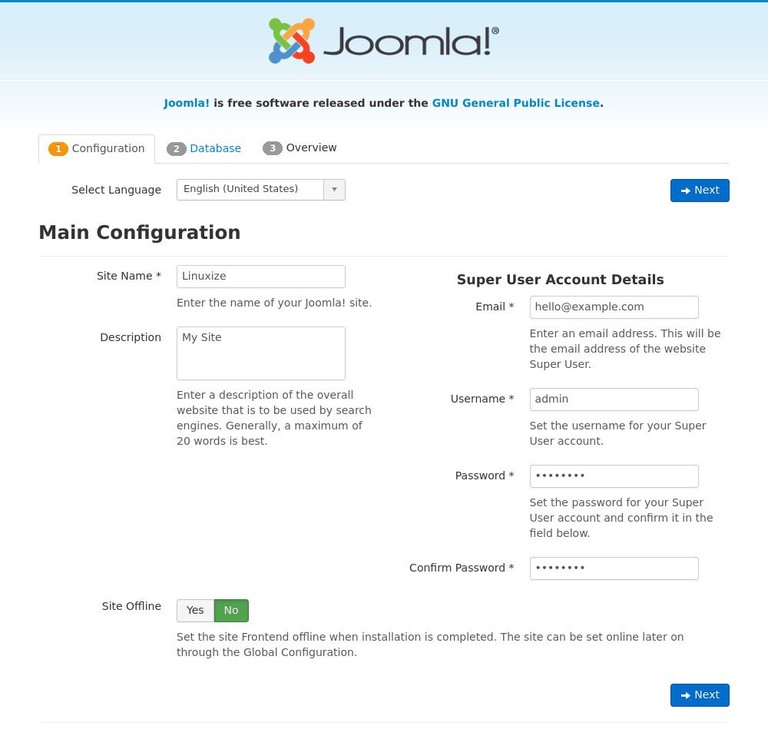 Install Joomla Configuration