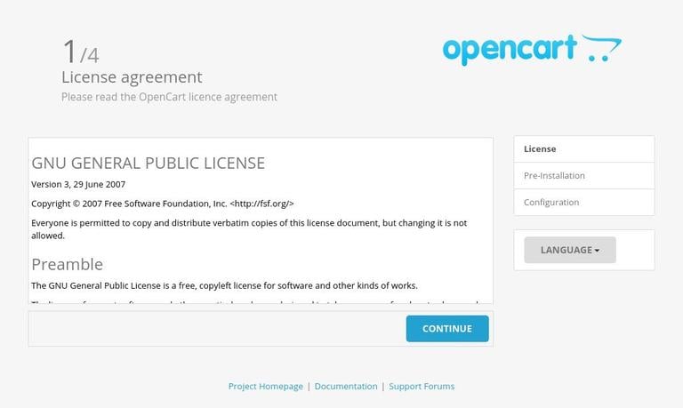 Install OpenCart licence