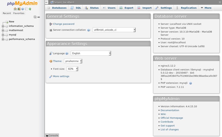 phpmyadmin interface