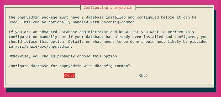 configuring phpmyadmin database