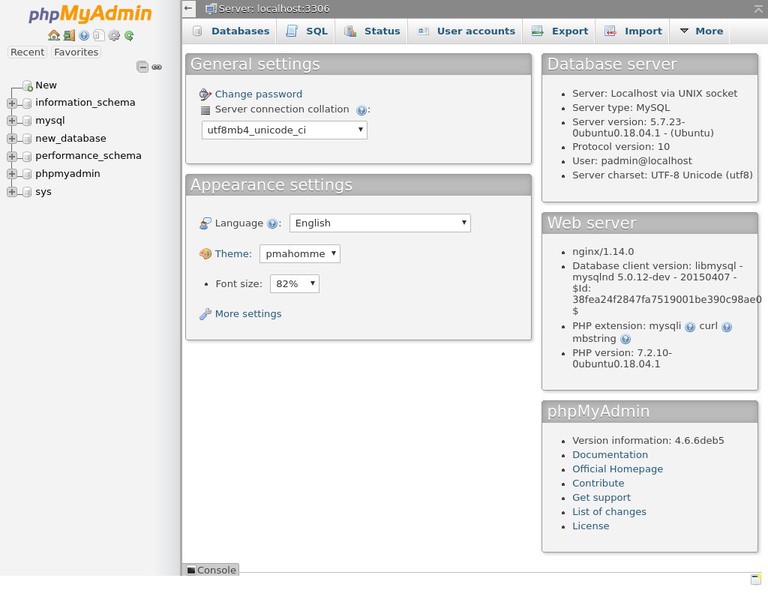 phpmyadmin interface