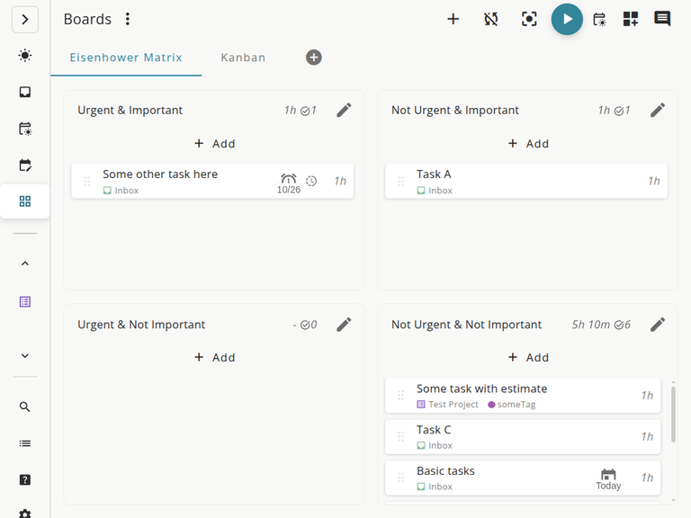 Super Productivity board view with project tasks on Linux