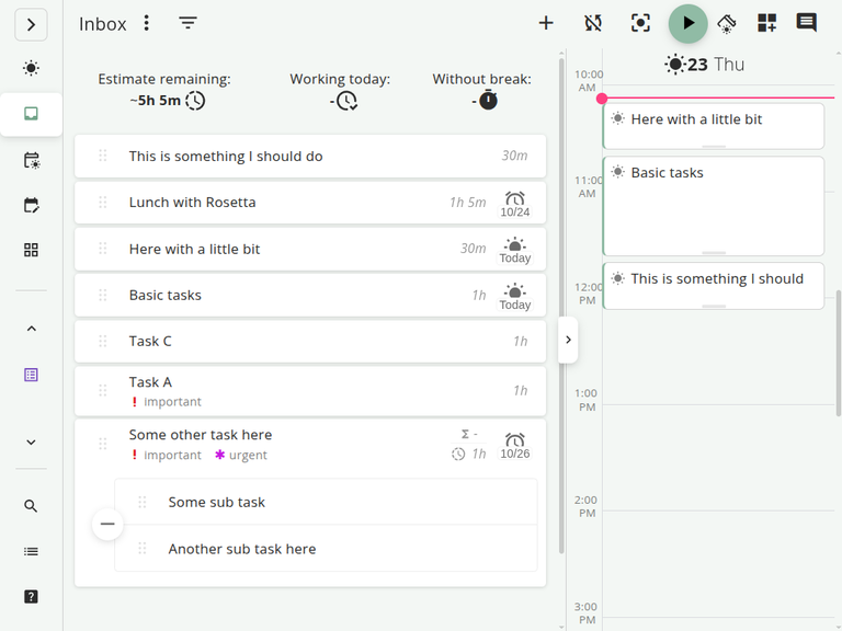 Super Productivity schedule view with planned tasks and calendar items