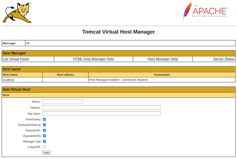 Tomcat virtual host manager