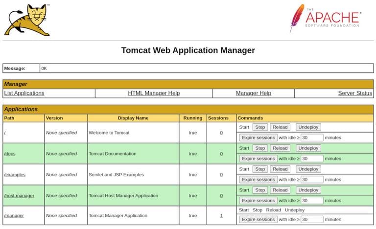 Tomcat web application manager