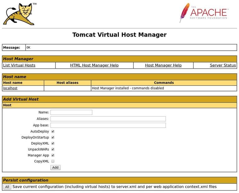 Tomcat virtual host manager