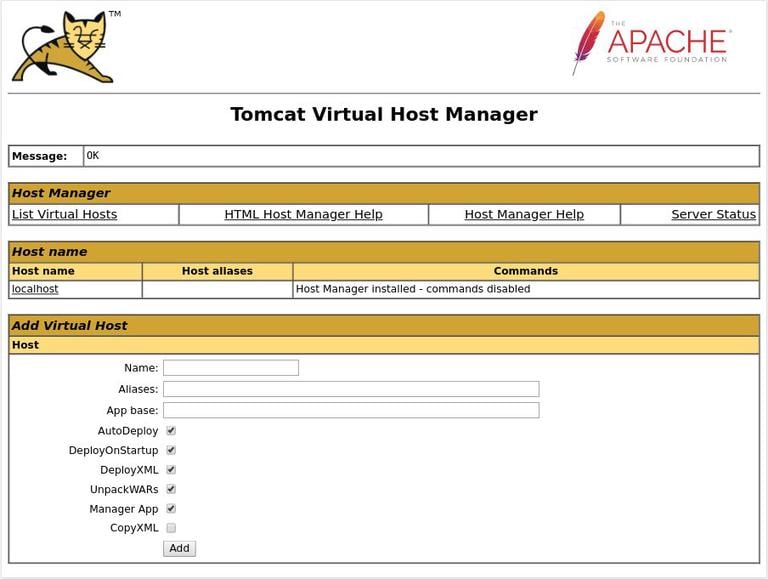 Tomcat virtual host manager