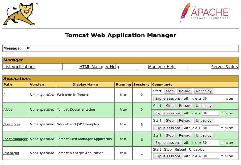 Tomcat web application manager