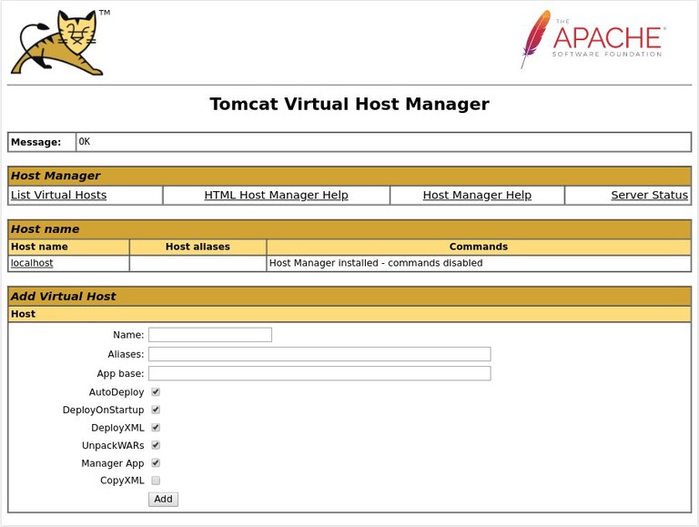 Tomcat virtual host manager
