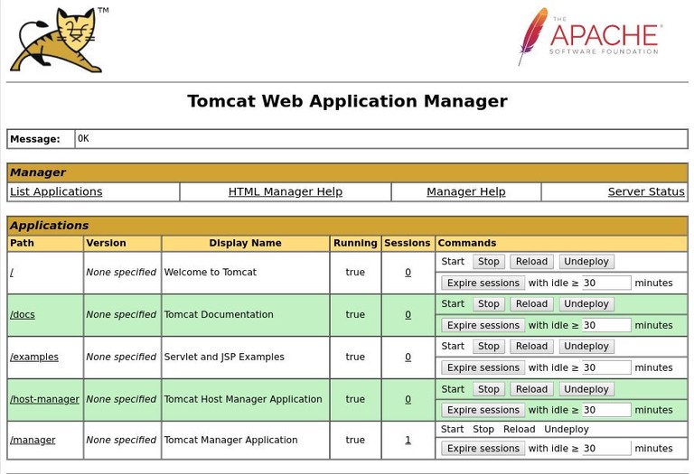 Tomcat web application manager