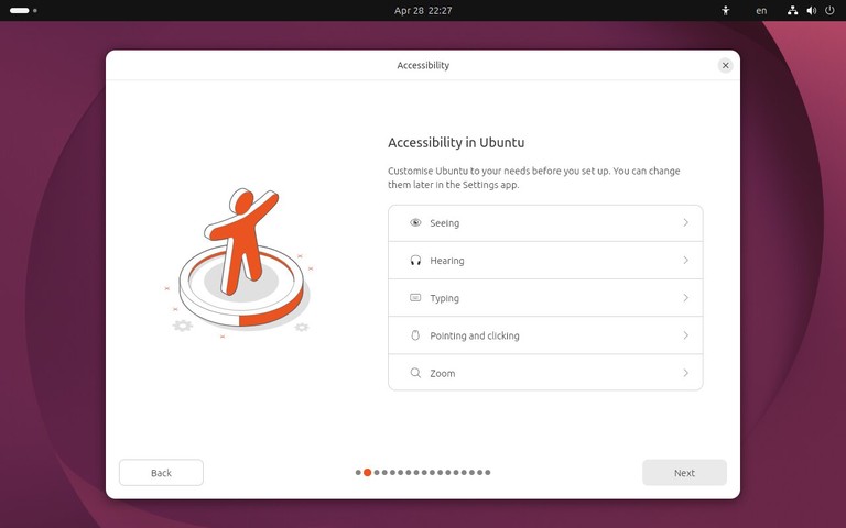 Ubuntu 26.04 installer accessibility options screen