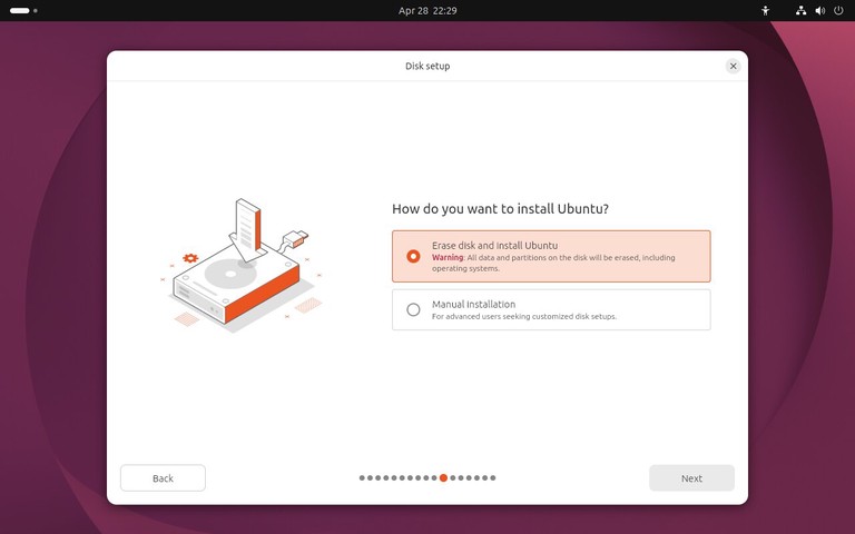 Ubuntu 26.04 installer disk setup screen