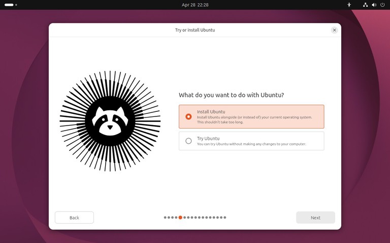 Ubuntu 26.04 installer screen for choosing to install Ubuntu