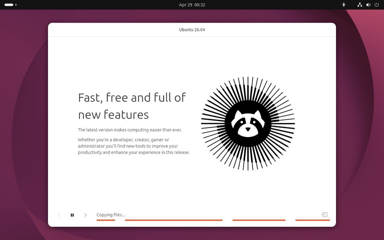 Ubuntu 26.04 installation progress screen
