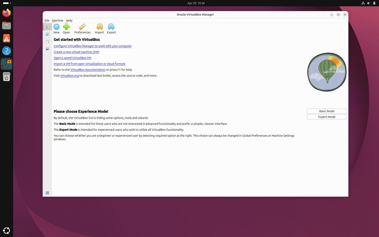VirtualBox main window on Ubuntu 26.04