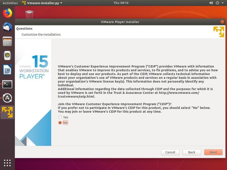ubuntu vmware ceip