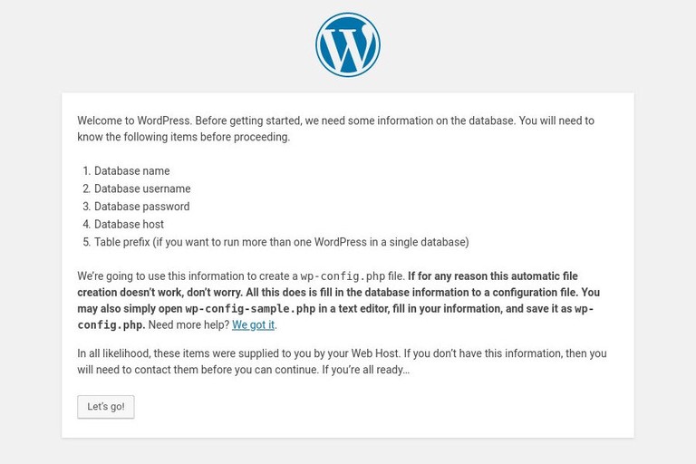 Install wordpress information