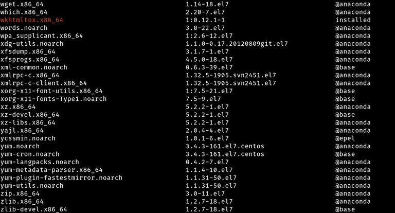 List installed packages with yum