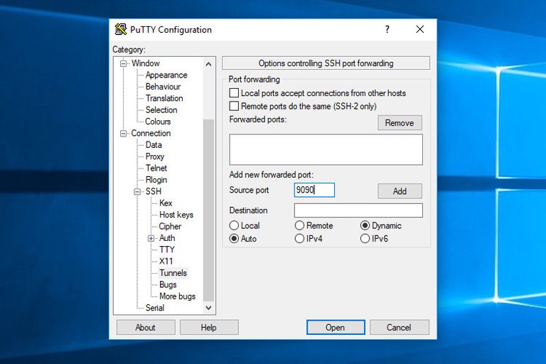 Configure Tunnel Putty