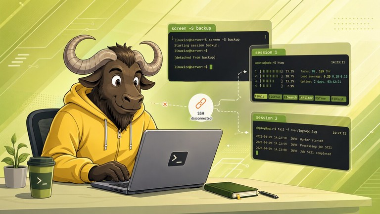 GNU Screen terminal multiplexer managing multiple sessions in Linux