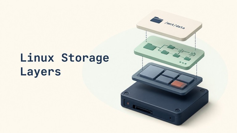 Linux storage layers from block device to partition, filesystem, and mount point